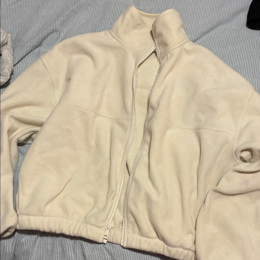 Beyond Yoga Cream Fleece Zip-Up Jacket Small